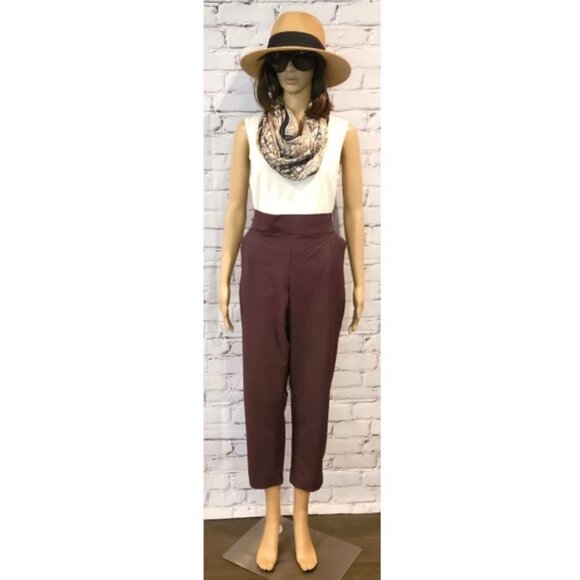 NWOT! CALVIN KLEIN, Brown/burgundy pull up elastic waist cropped pants - Picture 8 of 9